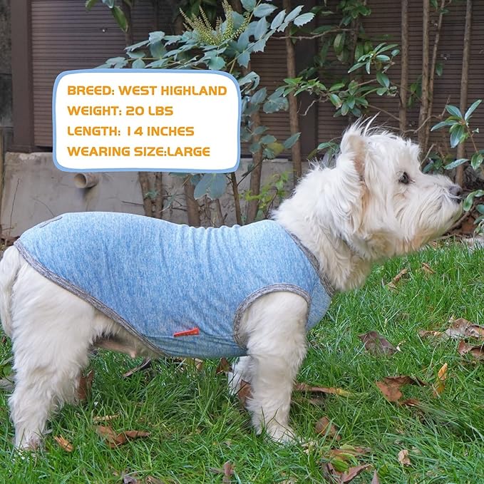 KYEESE 2 Pack Dog Shirts Quick Dry Soft Stretchy Dog T-Shirts with Reflective Label Tank Top Sleeveless Vest Sun Protection Pet Clothes for Large Pet, Large, Light Blue+Grey