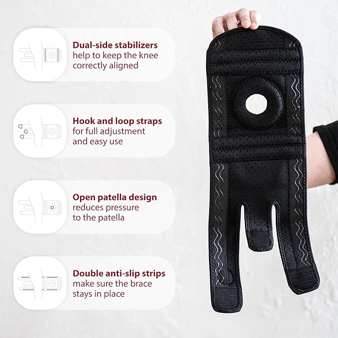 KARM Kids Knee Brace - Osgood Schlatter Knee Brace Youth for Kids, Sports, Pain, Arthritis, Patella, Meniscus Tear, MCL, ACL - Adjustable Compression Support for Child, Boys & Girls (Black)