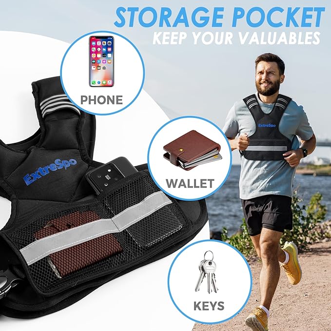 Adjustable Weighted Vest for Women and Men, 4-10lb/11-20lb/20-32lb Weight Vest with 6 Ironsand Weights, Body Weight Vest Exercise Set with Reflective Strip for Strength Training and Workout