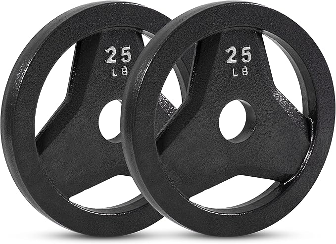 JFIT Olympic 2" Cast Iron Grip Plate OR 2" Rubber Bumper Plates for Barbell - Singles OR Pairs - 6 Weights Available (2.5lbs to 45lbs) Plates for Strength Training, Weightlifting, Bodybuilding
