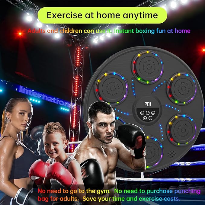 Music Boxing Machine Smart Bluetooth Boxing Equipment for Adults and Kids Home Gym Workout Exercise（2 Pairs of Gloves）