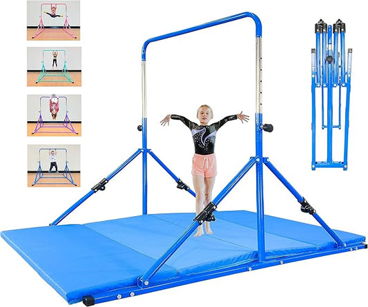 Upgrade Foldable Gymnastic Bar with Mat for Kids 3-12, 200 200 lbs
