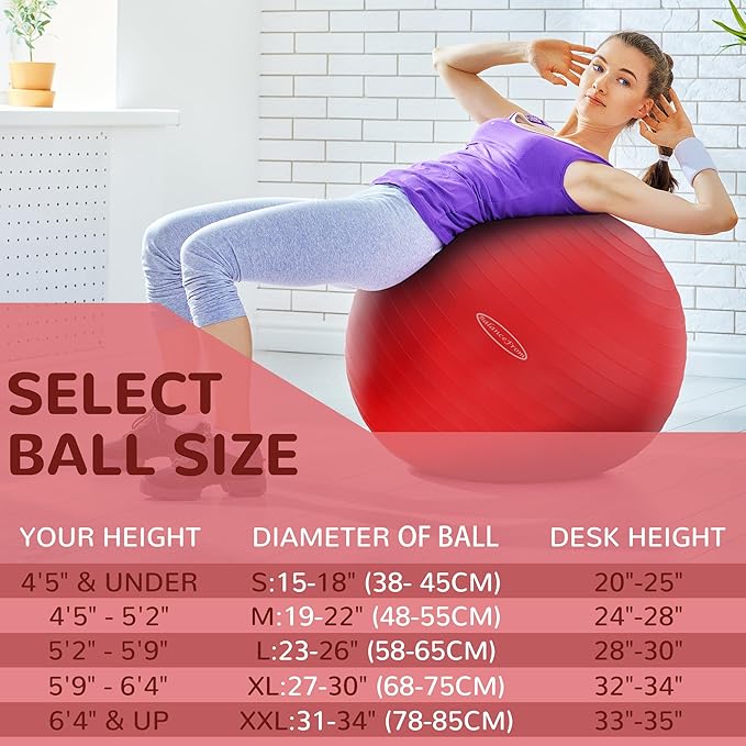 Anti-Burst and Slip Resistant Exercise Ball Yoga Ball 2,000-Pound Capacity,