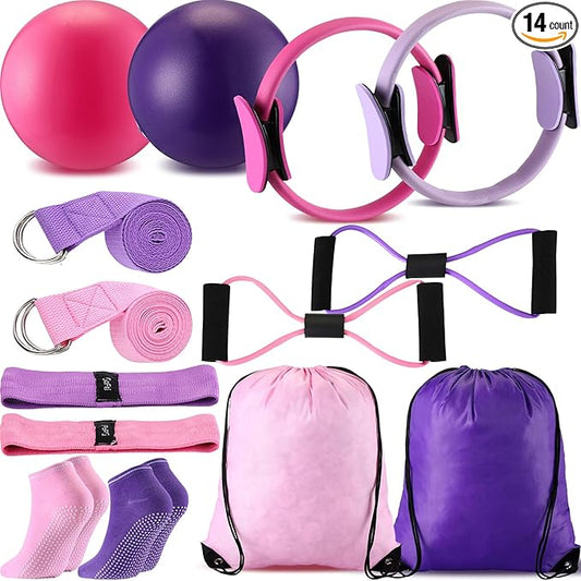 Poen 14 Pcs Pilates Ring and Ball Set 8 Resistance
