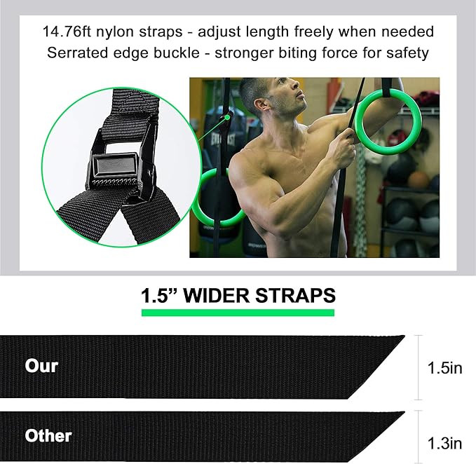 PACEARTH Gymnastic Rings 1100lbs Capacity with 14.76ft Adjustable