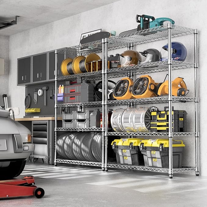 Steel Storage Shelving 5-Tier Utility Shelving Unit Steel Organizer Wire Rack for Home,Kitchen,Office,Garage, 1750 LBS Capacity 17.7" D x 47.2" W x 72.3" H