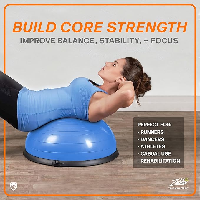 URBNFit Half Balance Ball - Yoga Ball Balance Trainer for Core Stability & Full Body Workout at Home or Gym - Resistance Bands, Pump and Exercise Guide Included