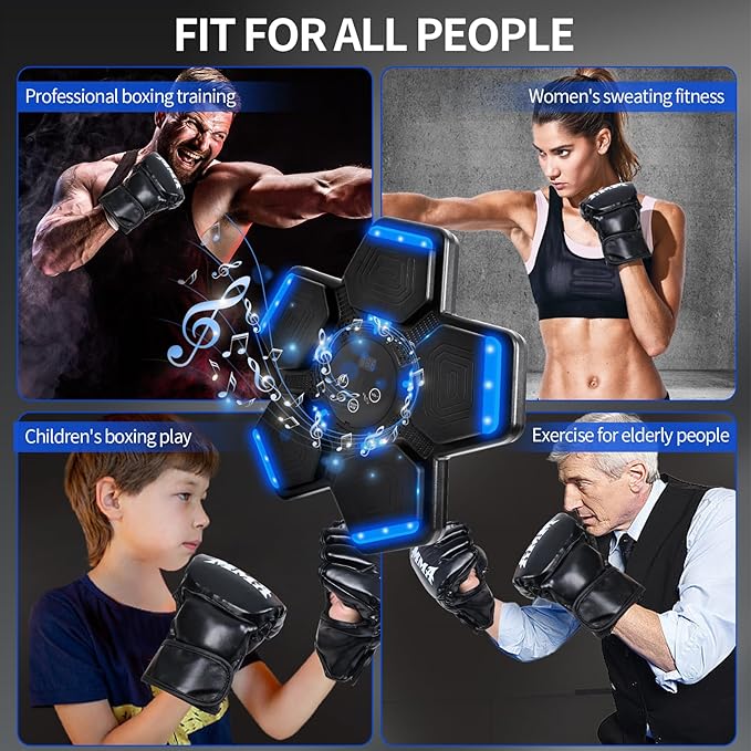 Music Boxing Machine, Wall Mount Punching Bag With Gloves, Bluetooth Target for Kids Adult, Workout Equipment for Home, Office, Gym