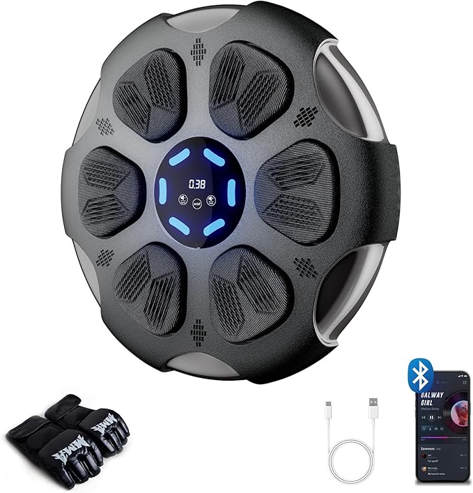 Music Boxing Machine, Wall Mounted Boxing Machine for Adults Kids, Bluetooth Smart Boxing Trainer with Boxing Gloves, Electronic Boxing Workout Equipment Target for Home Gym, 9 Modes & 9 Speeds