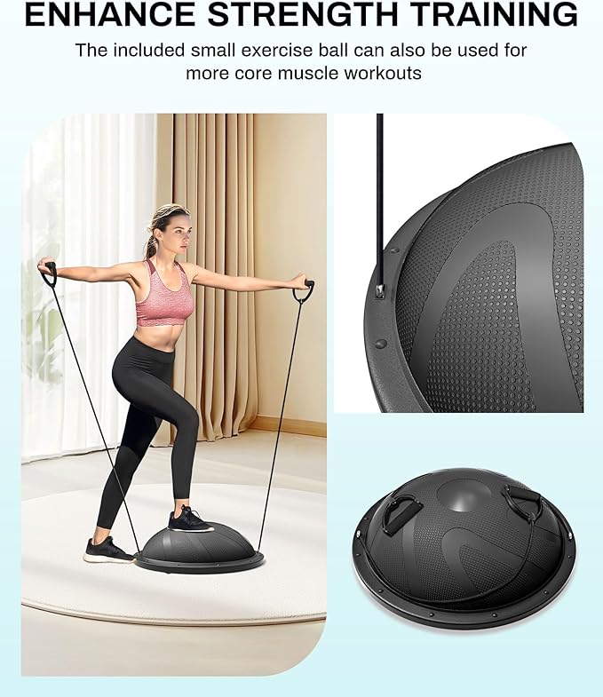 nonogo Half Balance Ball Trainer with Resistance Bands & Small Exercise Ball, Stability Ball for Core Strength, Full Body Workout, Yoga, Fitness, Physical Therapy