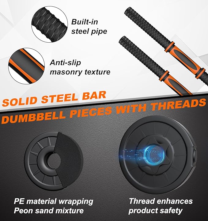 44LB Adjustable Dumbbelsll Set of 2 4 in 1, Barbell