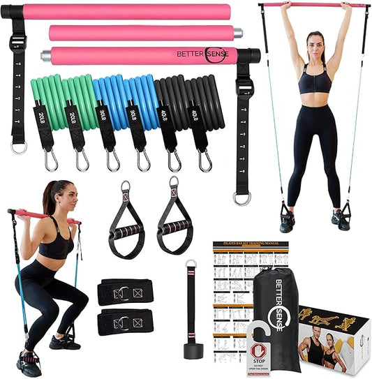 Upgraded Pilates Bar Kit – 39” Adjustable Exercise 6X 20, 20, 30, 30, 40 40 lbs
