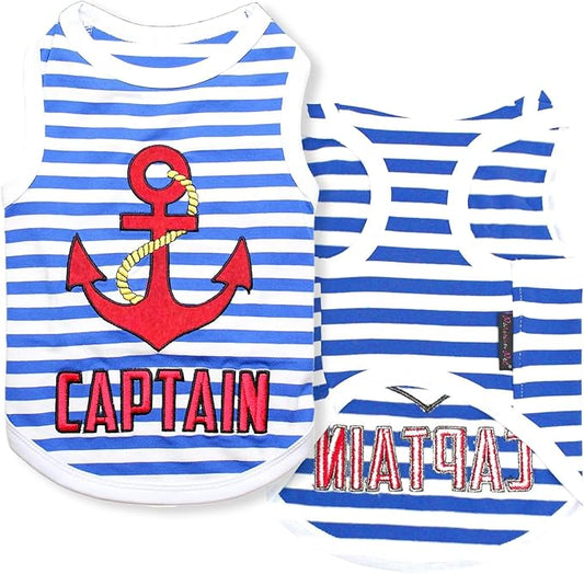 Parisian Pet Unisex Dog Tshirt - Embroidered “ Captain “ Dog Shirt - Breathable and Lightweight Tank Top - Machine Washable Tee Shirts for Large Dogs - XL