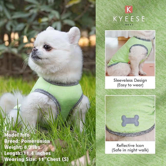 KYEESE 2Pack Dog Shirts Sun Protection Pet T Shirt Quick Dry Puppy Shirt for Small Dogs with Reflective Label Soft Tank Top Sleeveless Dog Vest Pet Clothes Puppy Shirts, Small,Green+Grey