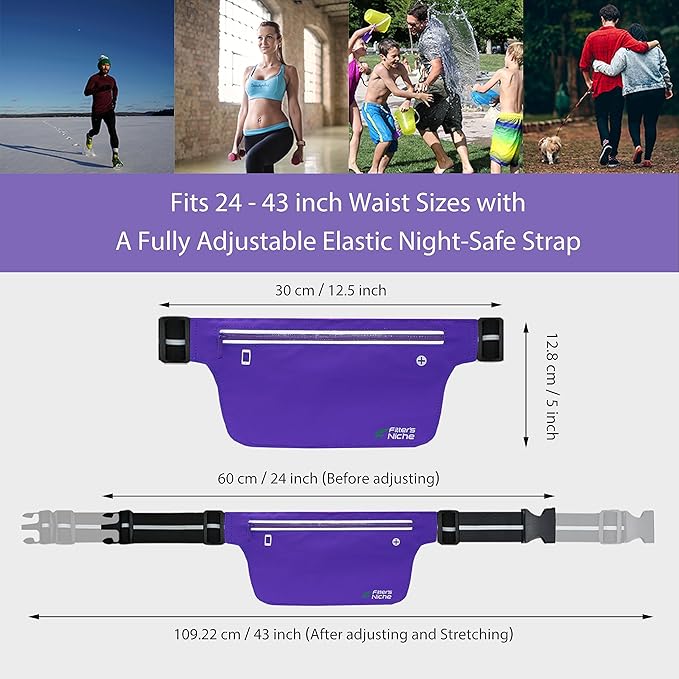 UltraSlim Fanny Waist Pack – Water Resistant Bag 24 to 43inch Waists, 6.7inch –