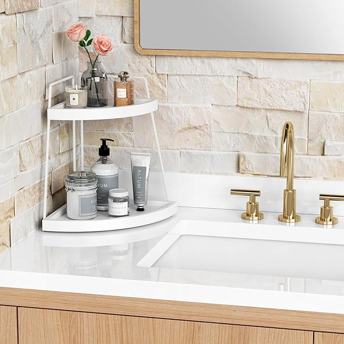 Forbena White 2 Tier Corner Bathroom Counter Organizer 2 Tier