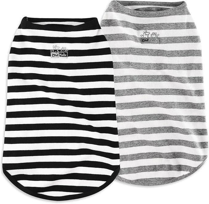 Dog Shirt Striped Clothes Stretchy Vests for Small Medium Large Dogs Boy Girl Cat Apparel Soft Cotton Puppy T-Shirts Lightweight Pet Tank Top Kitten Outfit Pack-2 Black & Light Grey L