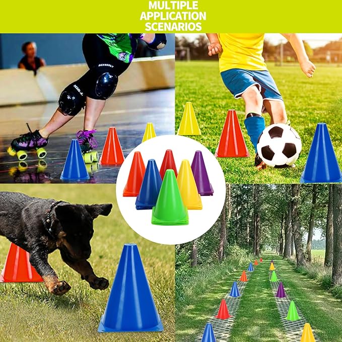 Training Plastic Soccer Cones Set Course(Multicolor，27 PCS，7 PCS，7 Inch),