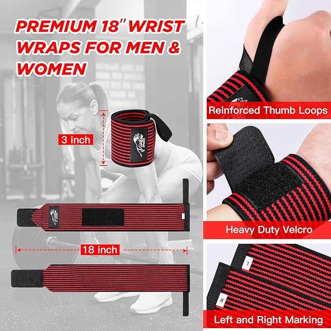 IPOW 18'' Professional Wrist Wraps for Weightlifting 2 Pack(IPF Approved), Heavy Duty Gym Wrist Straps for Working Out, Weight Lifting Wrist Brace for Men & Women, Wrist Support with Thumb Loop