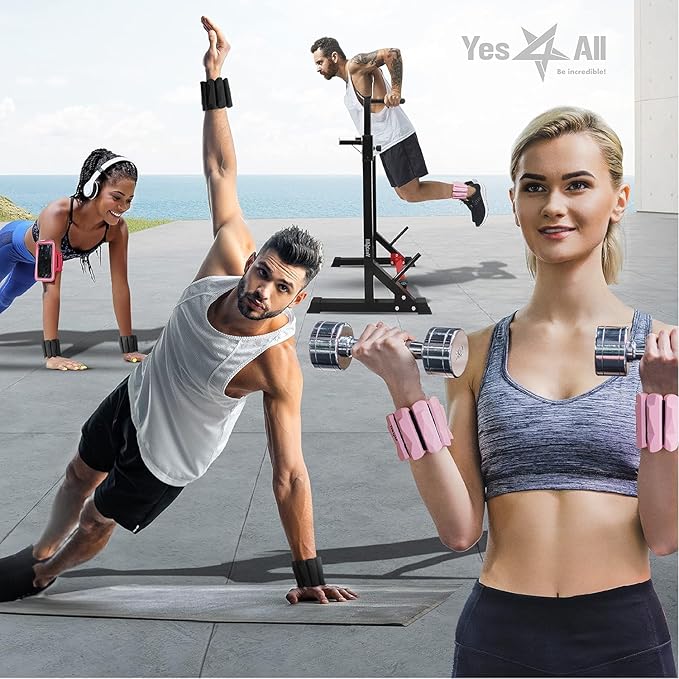 Yes4All Wrist & Ankle Weights Set 2x 1lb - Premium Silicone Adjustable For Women/Men Home Gym, Yoga, Cardio, Pilates, Running