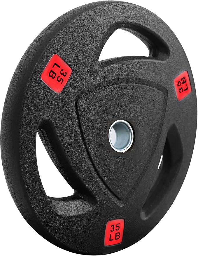 Signature Fitness Vinyl Coated Cast Iron Plate Weight Plate for Strength Training and Weightlifting, Standard or Olympic, Multiple Sizes