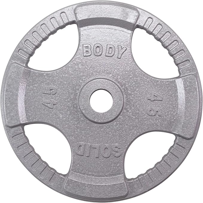 Body-Solid Cast Iron Olympic Quad Grip Design Weight Plate Set - Free Weights, Dumbbell Plates, 2 Inch Standard Hole for All Barbell Types