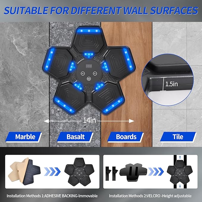 Music Boxing Machine, Wall Mount Punching Bag With Gloves, Bluetooth Target for Kids Adult, Workout Equipment for Home, Office, Gym