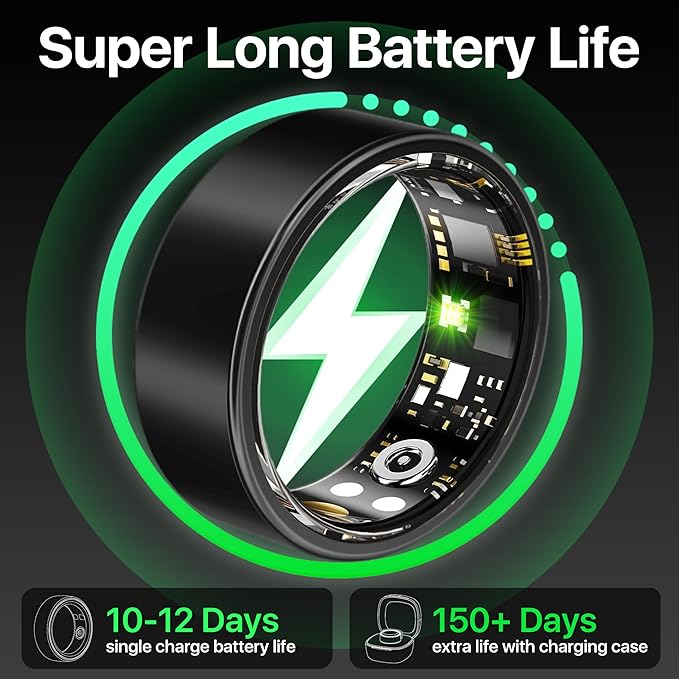 Smart Ring Health Tracker - 24/7 Fitness & Sleep Tracking with Heart Rate Monitor, IP68 Waterproof Activity Tracker for Men/Women, 50+ Workout Modes, 7-Day Battery