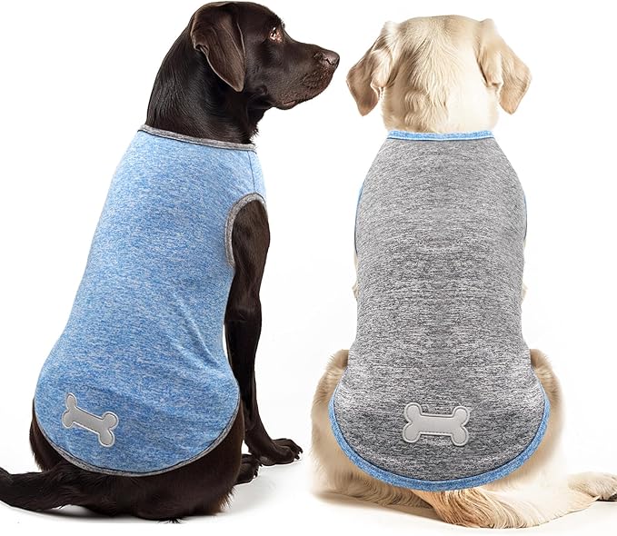 KYEESE 2 Pack Dog Shirts for Large Dogs Quick Dry Breathable Stretchy Sun Protection Pet T-Shirts with Reflective Label Tank Top Sleeveless Vest Dog Clothes, Light Blue+Grey, 3XL