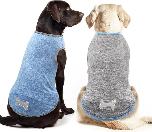 KYEESE 2 Pack Dog Shirts for Large Dogs Quick Dry Breathable Stretchy Sun Protection Pet T-Shirts with Reflective Label Tank Top Sleeveless Vest Dog Clothes, Light Blue+Grey, 3XL