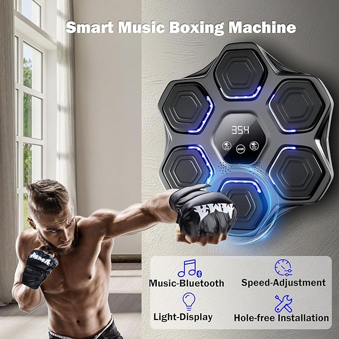 Music Boxing Machine, Wall Mounted Boxing Machine for Adults Kids, Bluetooth Smart Boxing Trainer with Boxing Gloves, Electronic Boxing Workout Equipment Target for Home Gym, 9 Modes & 9 Speeds