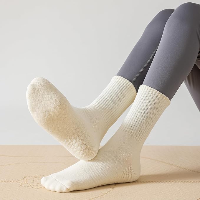 Flydo Pilates Grippy Socks with Grips for Women Yoga Non Slip Long Socks for Pure Barre, Ballet,Dance Workout 2-5 Pack
