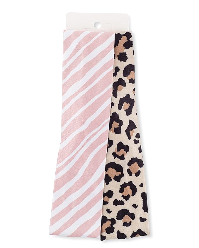 Goody Low-Profile Head Wraps, 2 Ct, Cheetah & Stripe, Damage-Free Hold, All-Day Comfort, Soft & Stretchy Head Wraps for Women & Men, Secure Grip Bandeau Headwear for All Occasions, For Fine Hair