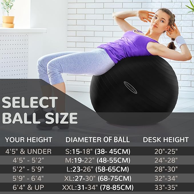 Anti-Burst and Slip Resistant Exercise Ball Yoga Ball 2,000-Pound Capacity,