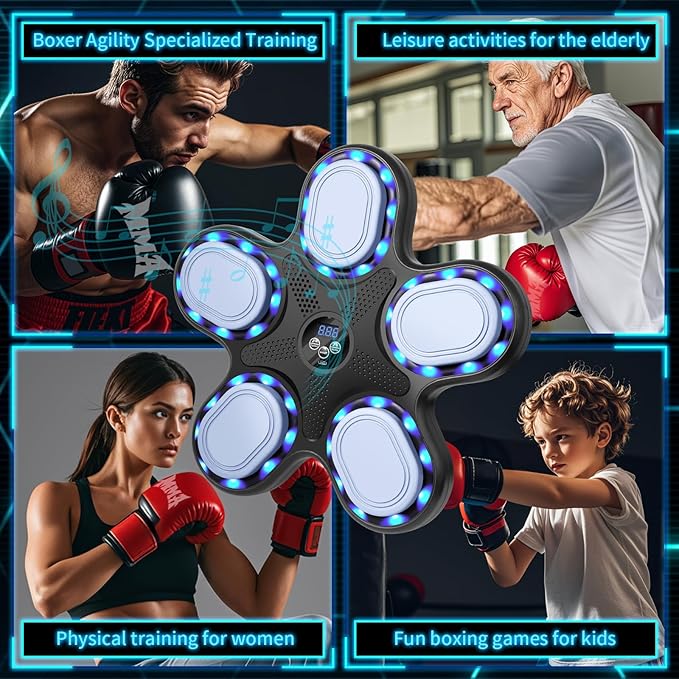 Music Boxing Machine for Kids: Interactive LED Punching Bag with Safe Gloves, Home Fitness Equipment for Agility Training& Rhythm Games