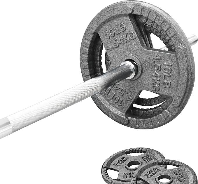 Cast Iron Standard Weight Plates Including 5FT Standard Barbell with Star Locks, 45-Pound Set (35 Pounds Plates + 10 Pounds Barbell), Multiple Packages