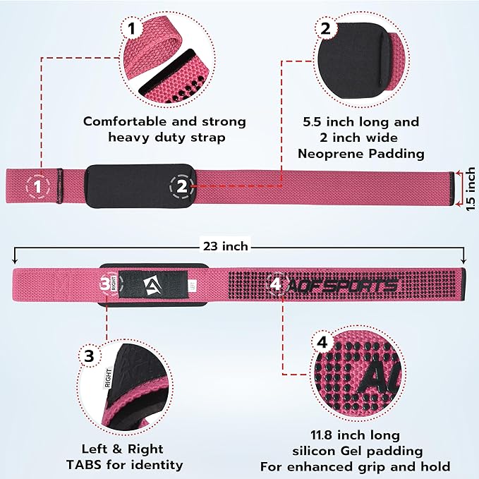 Lifting Wrist Straps for Weightlifting, Powerlifting & Deadlifts – 23” Neoprene Padded Cotton Straps for Strength Training & Gym Workouts - Maximum Grip Support for Men & Women