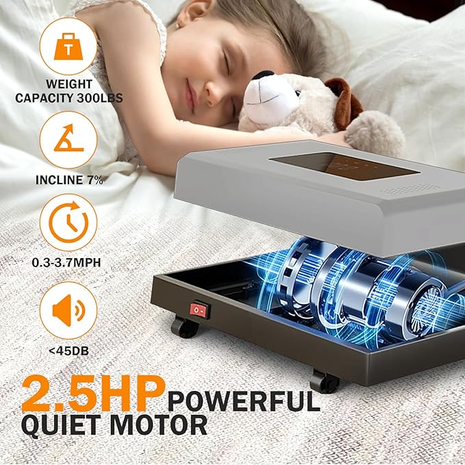 Walking Pad with 7% Incline and APP&Remote Control,300+lb Capacity Under Desk Treadmill 2.5HP Treadmill,10 HIIT Modes Treadmills for Home Office
