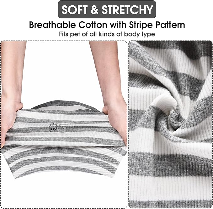 Dog Shirt Striped Clothes Stretchy Vests for Small Medium Large Dogs Boy Girl Cat Apparel Soft Cotton Puppy T-Shirts Lightweight Pet Tank Top Kitten Outfit Pack-2 Black & Light Grey L