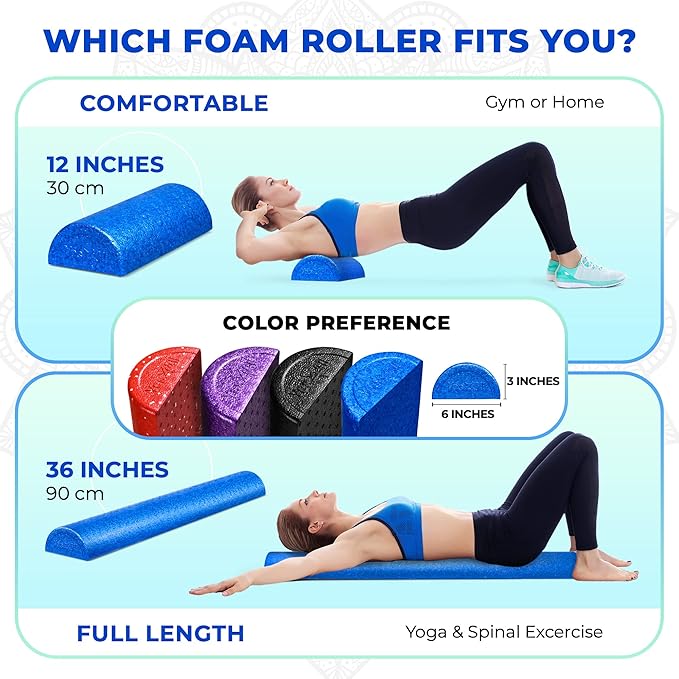 Yes4All High Density Half Round Foam Roller Support 12", 18", 18", 24", 24", 36" 36"