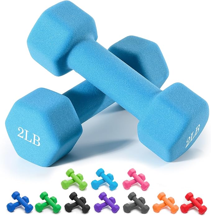 Portzon Weights Dumbbells 10 Colors Options Compatible with Set of 2 Neoprene Dumbbells Set,1-15 LB, Anti-Slip, Anti-roll, Hex Shape for Shoulder,Neck, and Hand Training for Seniors