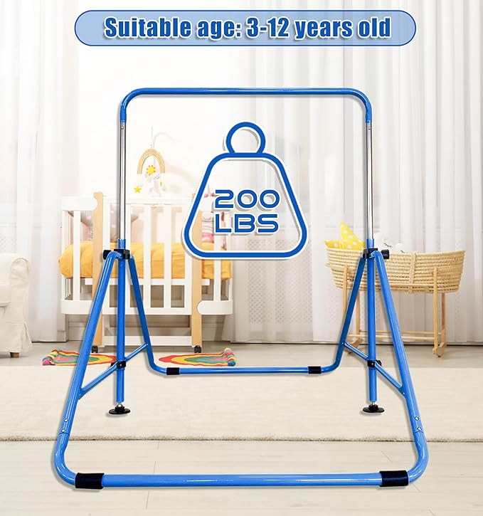 Upgrade Foldable Gymnastic Bar with Mat for Kids 3-12, 200 200 lbs