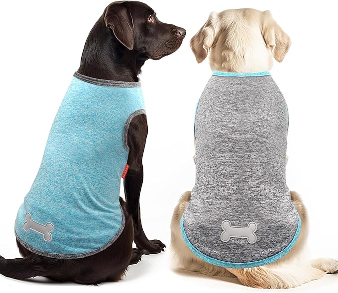 KYEESE 2 Pack Dog Shirts Quick Dry Soft Stretchy Sun Protection Pet T-Shirts with Reflective Label Tank Top Sleeveless Vest Dog Clothes for Small Medium Dogs, XX-Large, Grey+Blue