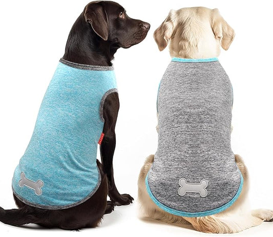 KYEESE 2 Pack Dog Shirts Quick Dry Soft Stretchy Sun Protection Pet T-Shirts with Reflective Label Tank Top Sleeveless Vest Dog Clothes for Small Medium Dogs, XX-Large, Grey+Blue