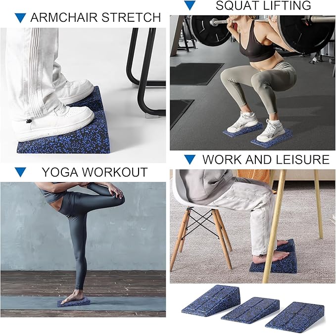 Slant Board Squat Wedge for Calf Stretching，3 Pcs 12" x 6.3" Foot Stretcher Balance Board for Plantar Fasciitis, Adjustable Foam Slant Board Wedge Great for Exercises