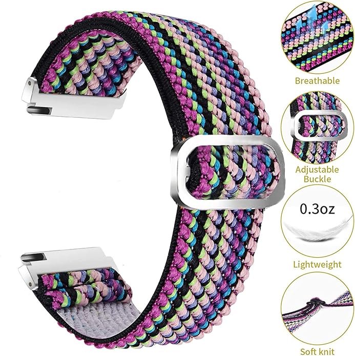 Compatible for FITVII Fitness Tracker Bands, 18mm, 20mm, 22mm Stretch Elastics Nylon Adjustable Replacement Strap Accessories