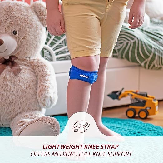 KARM Kids Knee Brace Strap - Osgood Schlatter Knee Brace Youth for Kids, Child - Patellar Tendon Support Patella Band for Pain, Sports, Basketball with 3 Length Adjustable Straps (Single, Blue)