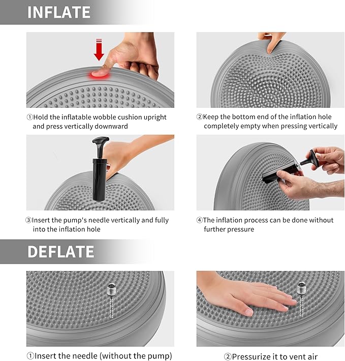 Inflated Wobble Cushion,Dyna Disc,Circular Non-slip Texture for Comfortable Sitting,Wiggle Seat to Improve Posture, Fitness, Stability for Sensory Kids Adults,Balance Seat with Pump for Core Strength