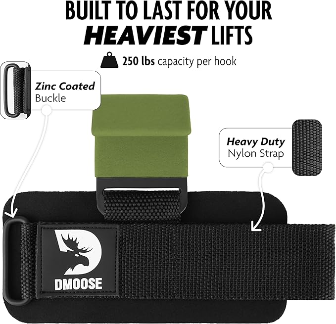 DMoose Fitness Weight Lifting Hooks for Men & 8 mm
