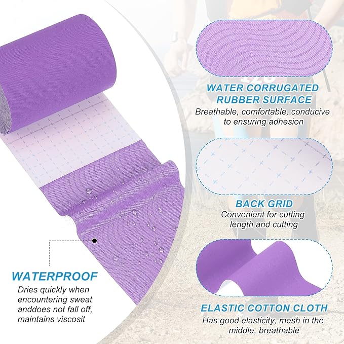PATIKIL 5.5 Yard x 4 inch Kinesiology Tape, 1 Roll Adhesive Cotton Sports Muscle Support Tapes Waterproof Elastic Tape for Knee Ankle Wrist Shoulder, Purple